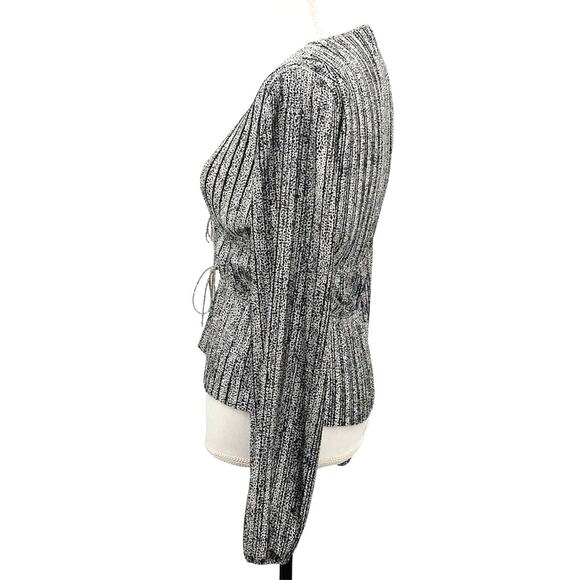 WAYF Payton Plunge Neck Rhinestone Tie Blouse Top Black White Animal Print Small - Picture 4 of 7